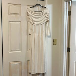 We Wore What Off Shoulder Ruched Midi Dress Size Small